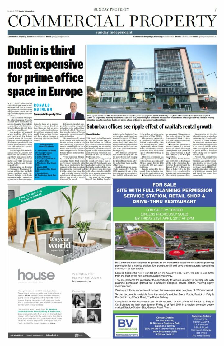 Newspaper Article - Dublin is third most expensive for prime office space in Europe
